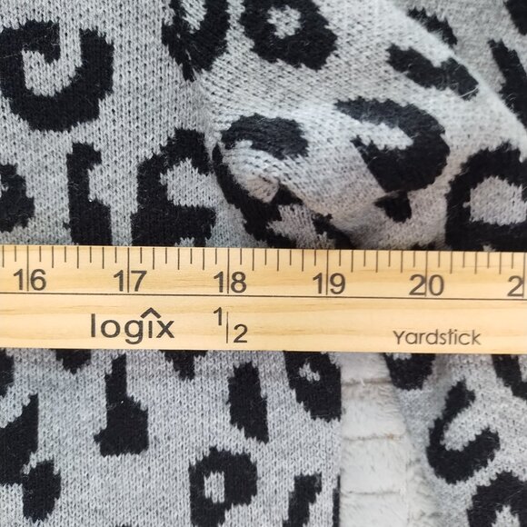 Anne Klein Gray Leopard Print Longline Blazer Sweater-Faux Double Breasted-Sz M - Picture 9 of 12